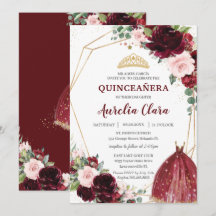 Quinceañera Burgundy Pink Rose Ball Gown