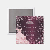 Quinceanera burgundy pink tiara Kleid Glitzer Magnet (Vorderseite/Rückseite)