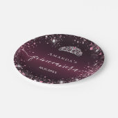 Quinceanera burgundy Pink Tiara Namenskript Pappteller (Schrägansicht)