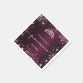 Quinceanera burgundy Pink Tiara Namenskript Serviette (Ecke)