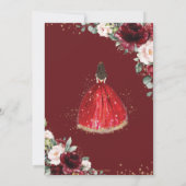 Quinceañera Burgundy Red Blush Bloral Princess Einladung (Rückseite)