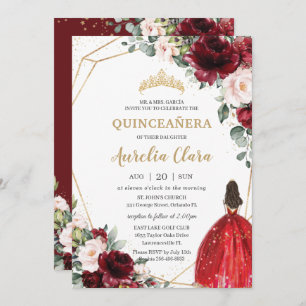 Quinceañera Burgundy Red Blush Bloral Princess Einladung