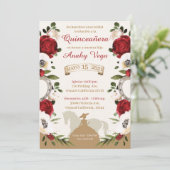 Quinceanera Burgundy Red Charra, Charro Western Save The Date (Stehend Vorderseite)