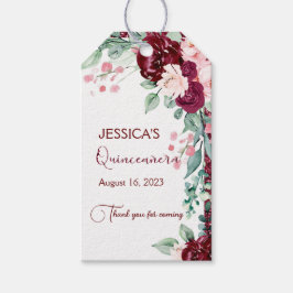 Quinceanera Burgundy Red Glitzer Floral Gift Tag Geschenkanhänger