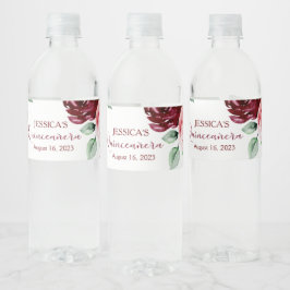 Quinceanera Burgundy Red Glitzer Water Label Wasserflaschenetikett
