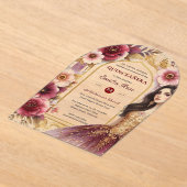 Quinceañera Burgundy Red Gold Quince Dress Blume Acryleinladungen (Ablage )