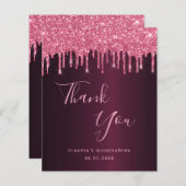 Quinceanera burgundy rosa Name danke Karte (Vorne/Hinten)