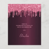 Quinceanera burgundy rosa Name danke Karte (Rückseite)