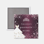 Quinceanera burgundy rosa tiara Kleidername Magnet (Vorderseite/Rückseite)
