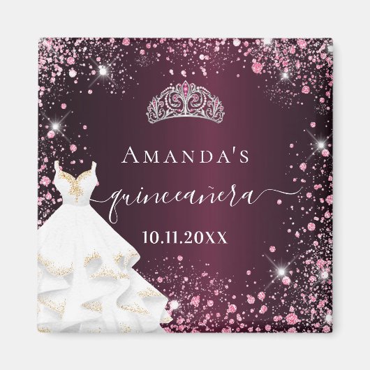 Quinceanera burgundy rosa tiara Kleidername Magnet (Vorne)