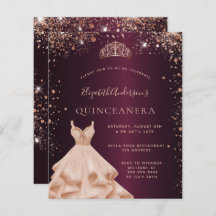Quinceanera burgundy Rose Gold Einladung