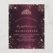 Quinceanera burgundy Rose gold tiara Einladung Flyer (Vorne)