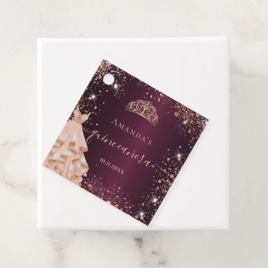 Quinceanera burgundy Rose gold tiara vielen Dank Geschenkanhänger (Beispiel)