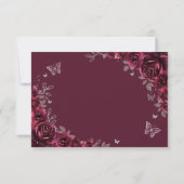 Quinceanera Burgundy Silver Floral Reply RSVP Karte (Rückseite)