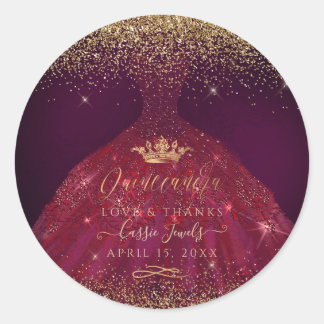 Quinceañera Burgundy Sparkle Gown Runder Aufkleber