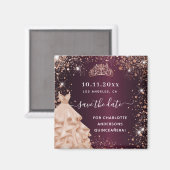 Quinceanera burgundy tiara Kleid Save the Date Magnet (Vorderseite/Rückseite)