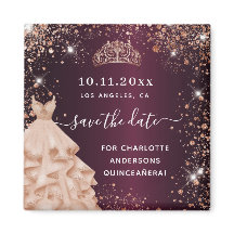 Quinceanera burgundy tiara Kleid Save the Date