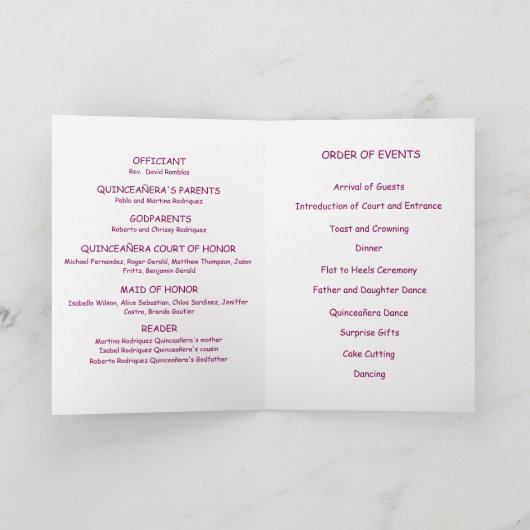 Quinceanera Butterflies Tiara Crown Squiggle Programm (Innenseite)