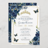 Quinceañera Butterfly Blue Watercolor Einladung (Vorne/Hinten)