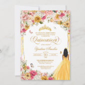 Quinceanera Butterfly Blush Pink & Yellow Floral Einladung (Vorderseite)