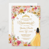 Quinceanera Butterfly Blush Pink & Yellow Floral Einladung (Vorne/Hinten)