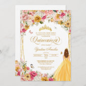Quinceanera Butterfly Blush Pink Yellow Florals Einladung (Vorne/Hinten)
