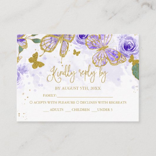 Quinceanera Butterfly Budget RSVP Card Begleitkarte (Vorderseite)