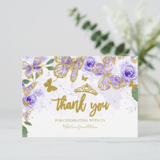 Quinceanera Butterfly Dankeschön Karten (Stehend Vorderseite)