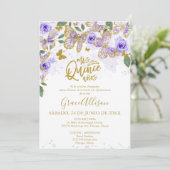 Quinceanera Butterfly Einladung Spanisch Aufnahme (Stehend Vorderseite)