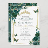 Quinceañera Butterfly Emerald Green Elegant Einladung (Vorne/Hinten)