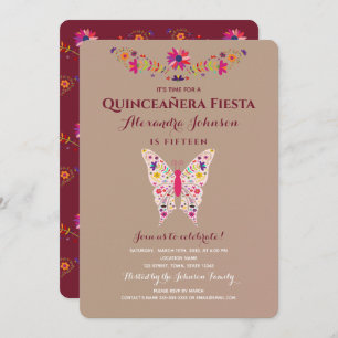 Quinceanera Butterfly Farben mexikanische Kunst Einladung