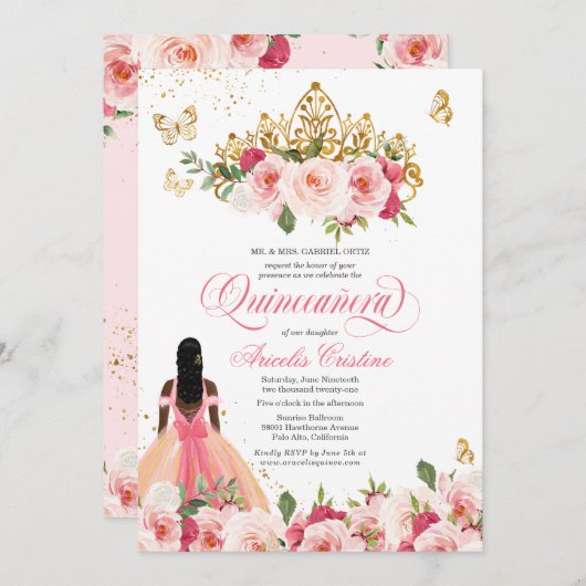 Quinceañera Butterfly Rosa Aquarellfarbe Einladung (Vorne/Hinten)