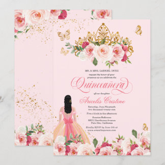 Quinceañera Butterfly Rosa Aquarellfarbe Einladung