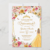 Quinceanera Butterfly Rosa Gelbe Blüte in Rosa Einladung (Vorderseite)