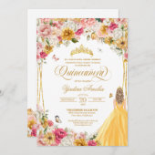  Quinceanera Butterfly Rosa Gelbe Blüte in Rosa Einladung (Vorne/Hinten)