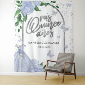Quinceanera Butterflys Dusty Blue Gown Hintergrund Wandteppich (Beispiel)