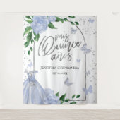 Quinceanera Butterflys Dusty Blue Gown Hintergrund Wandteppich (Vorderseite)