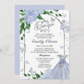 Quinceanera Butterflys Dusty Blue Gown Spanisch Einladung (Vorne/Hinten)