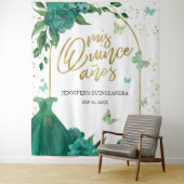 Quinceanera Butterflys Emerald Green Gown Hintergr Wandteppich (Beispiel)