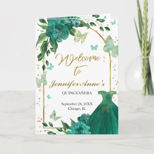 Quinceanera Butterflys Emerald Green Gown Programm (Vorderseite)