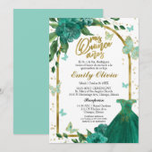 Quinceanera Butterflys Emerald Green Gown Spanisch Einladung (Vorne/Hinten)