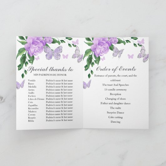 Quinceanera Butterflys Lavender Gown-Programme Programm (Innenseite)