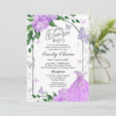 Quinceanera Butterflys Lavender Gown Spanisch Einladung (Stehend Vorderseite)