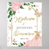 Quinceanera Butterflys Pink Blush Begrüßungszeiche Poster (Vorne)
