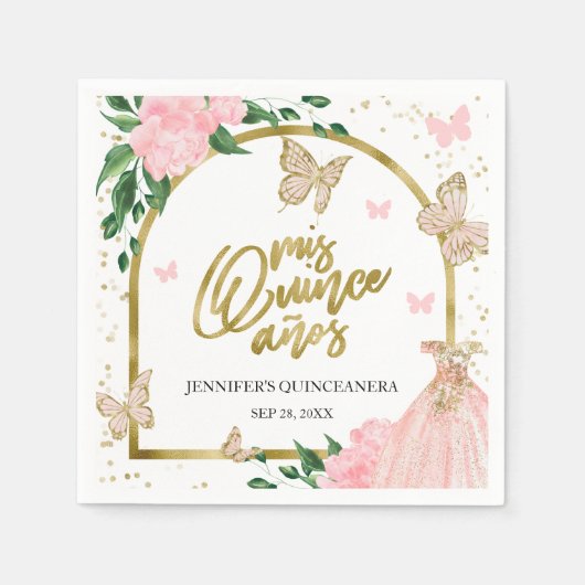 Quinceanera Butterflys Pink Blush Blush Gown Serviette (Vorderseite)