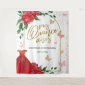 Quinceanera Butterflys Red Gown Hintergrund Wandteppich (Vorderseite)