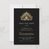 Quinceañera Calligraphy Gold Princess Tiara Crown Save The Date (Vorderseite)