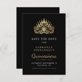 Quinceañera Calligraphy Gold Princess Tiara Crown Save The Date