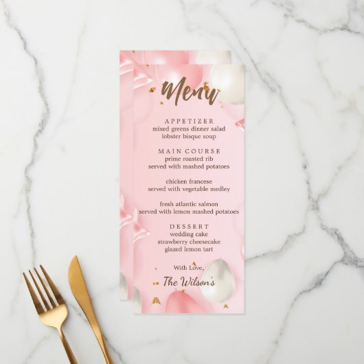 Quinceañera Celebration Editable Menükarte (Vorderseite/Rückseite Beispiel)