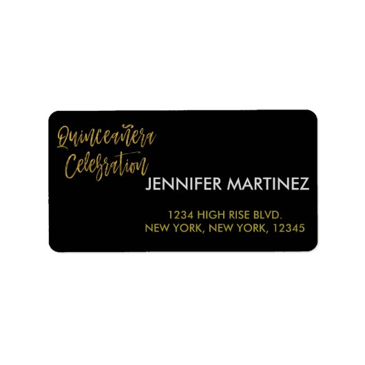 Quinceanera Celebration Gold Address Label Adressaufkleber (Vorne)
